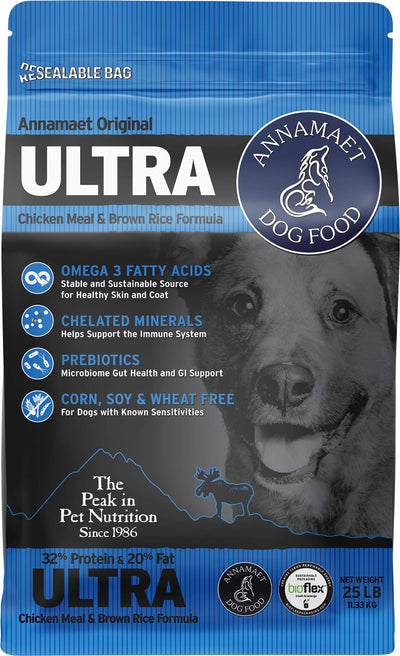 Annamaet Original Ultra Formula Dry Dog Food, 32% Protein (Chicken & Brown Rice), 25-lb Bag