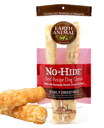 Earth Animal No Hide Large Beef Flavored Natural Rawhide Free Dog Chews Long Lasting Dog Chew Sticks | Dog Treats for Large Dogs | Great Dog Chews for Aggressive Chewers (1 Pack)