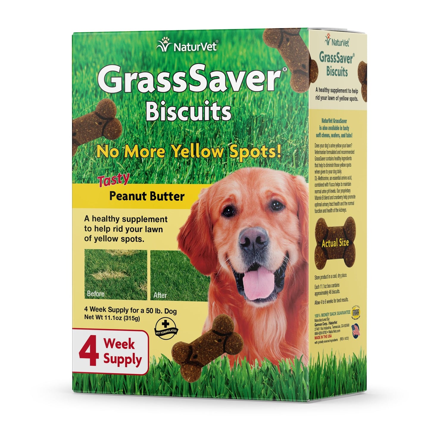 NaturVet GrassSaver|Biscuits for Dogs - Help Keep Grass Green, Rid Your Lawn of Yellow Patches Caused by Dog Urine| No More Yellow Spots| DL-Methionine Peanut Butter Flavor - 11 oz