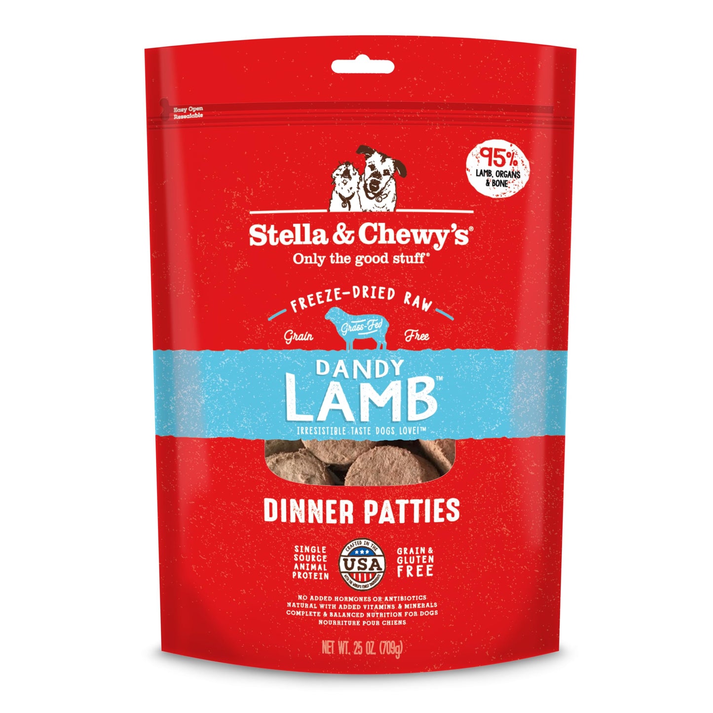 Stella & Chewy's Freeze Dried Raw Dinner Patties - Grain Free Dog Food, Protein Rich Dandy Lamb Recipe - 25 oz Bag