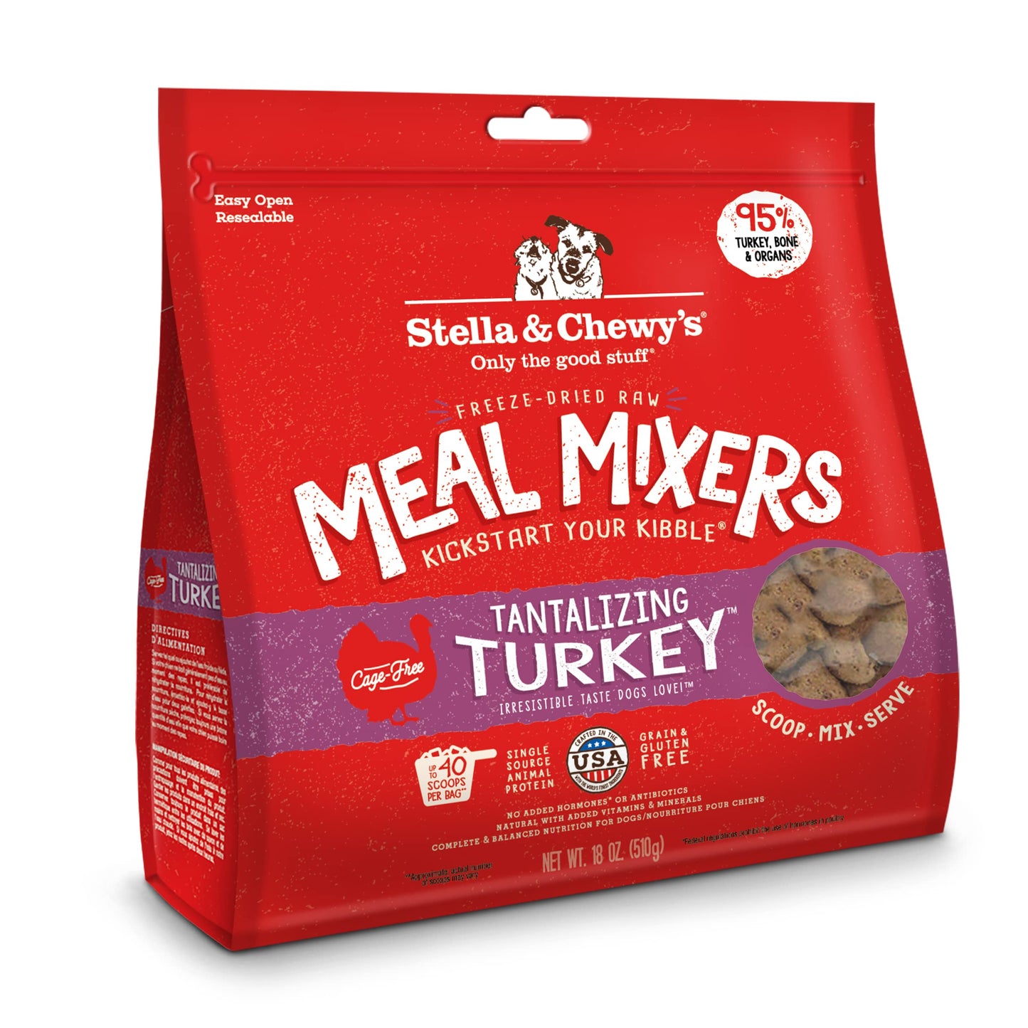 Stella & Chewy's Freeze Dried Raw Tantalizing Turkey Meal Mixer - Dog Food Topper for Small & Large Breeds - Grain Free, Protein Rich Recipe - 18 oz Bag