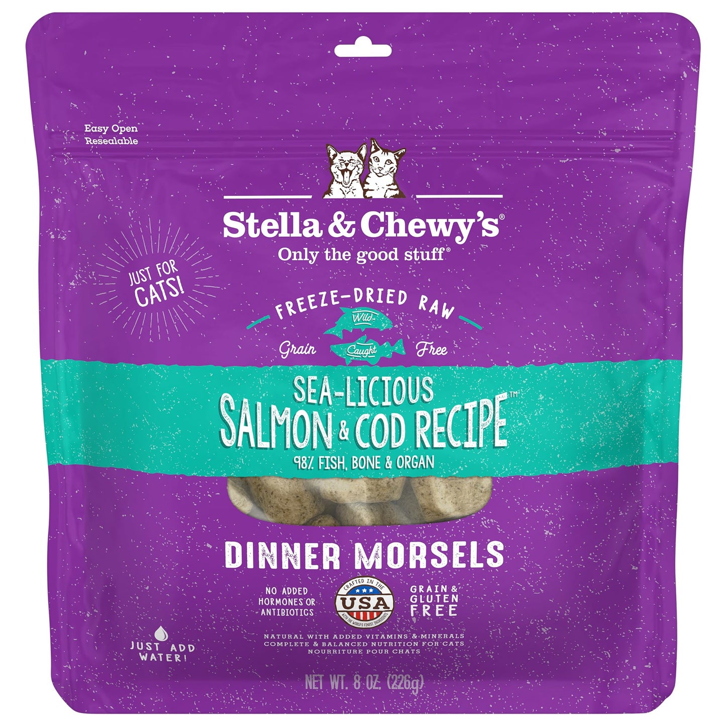 Stella & Chewy’s Freeze-Dried Raw Cat Dinner Morsels - Grain Free, Protein Rich Cat & Kitten Food - Yummy Lickin’ Salmon & Chicken Recipe - 8 oz Bag