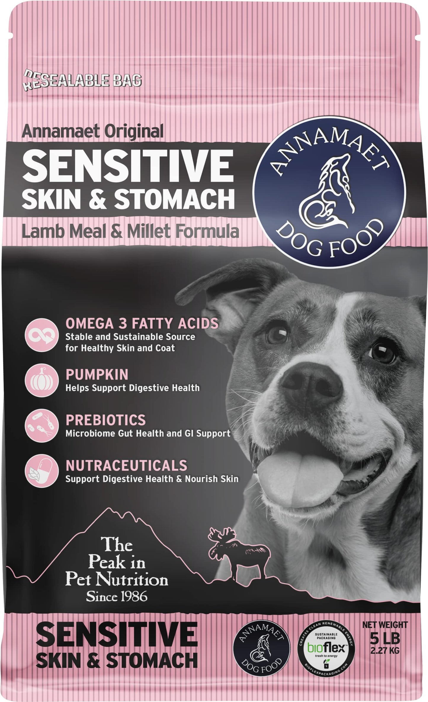 Annamaet Original Sensitive Skin & Stomach Dry Dog Food, (Lamb, Whitefish & Millet), 5-lb Bag