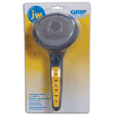 JW Pet Gripsoft Dog Soft Pin Slicker Brush with Non-Slip Rubber Grip (Angled Stainless Steel Tines),Assorted Colors,8 Inch,65002