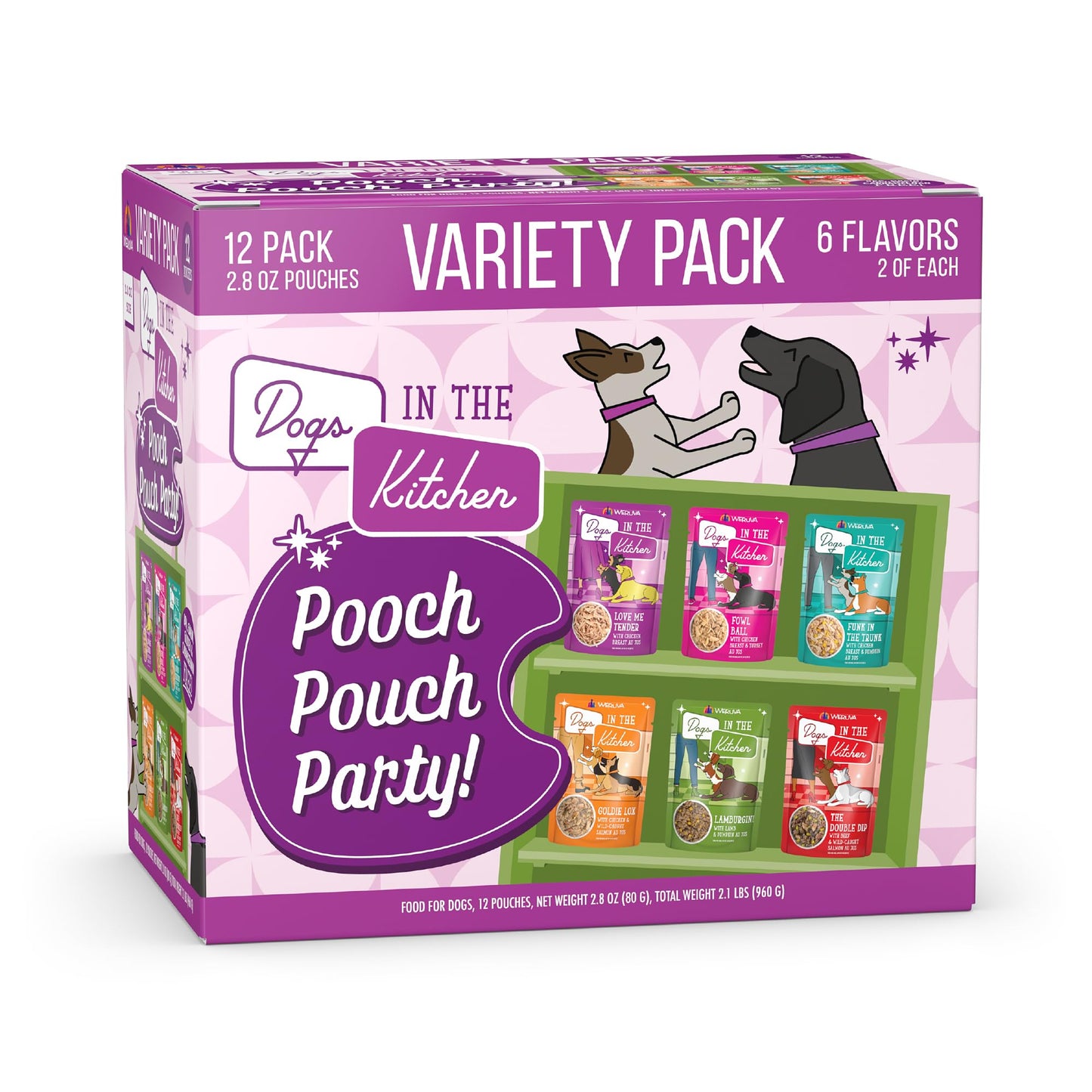 Weruva Dogs in The Kitchen, Variety Pack, Pooch Pouch Party!, Wet Dog Food, 2.8Oz Pouches (Pack of 12)