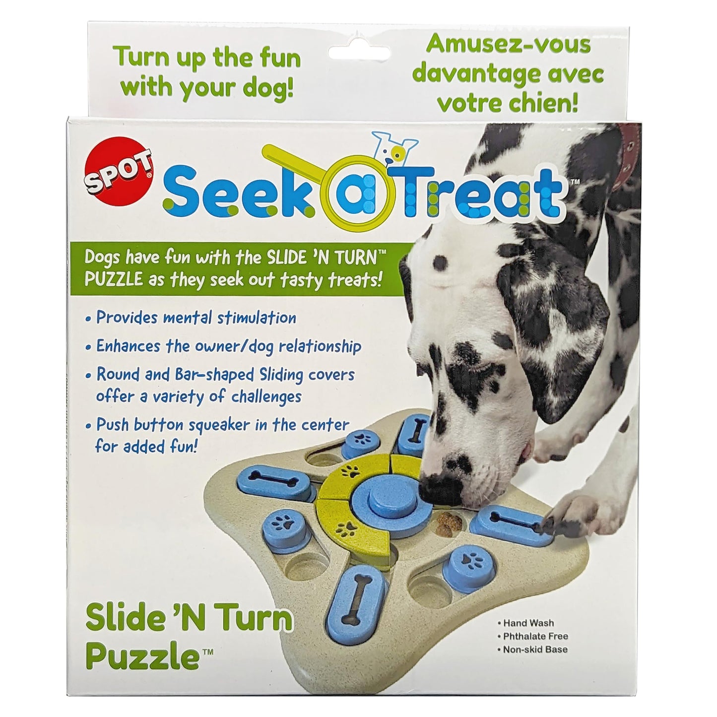 SPOT Seek A Treat Slide' N Turn Puzzle -Interactive Dog Puzzle Toy for Small, Medium & Large Smart Dogs and Cats, Squeaky, Enrichment and Mentally Stimulating Toy for Training and Boredom Buster