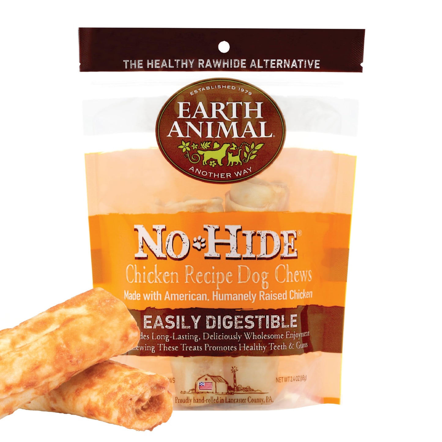 Earth Animal No Hide Small Long Lasting Dog Chew Rolls, Chicken, 2 Count Pack of 1