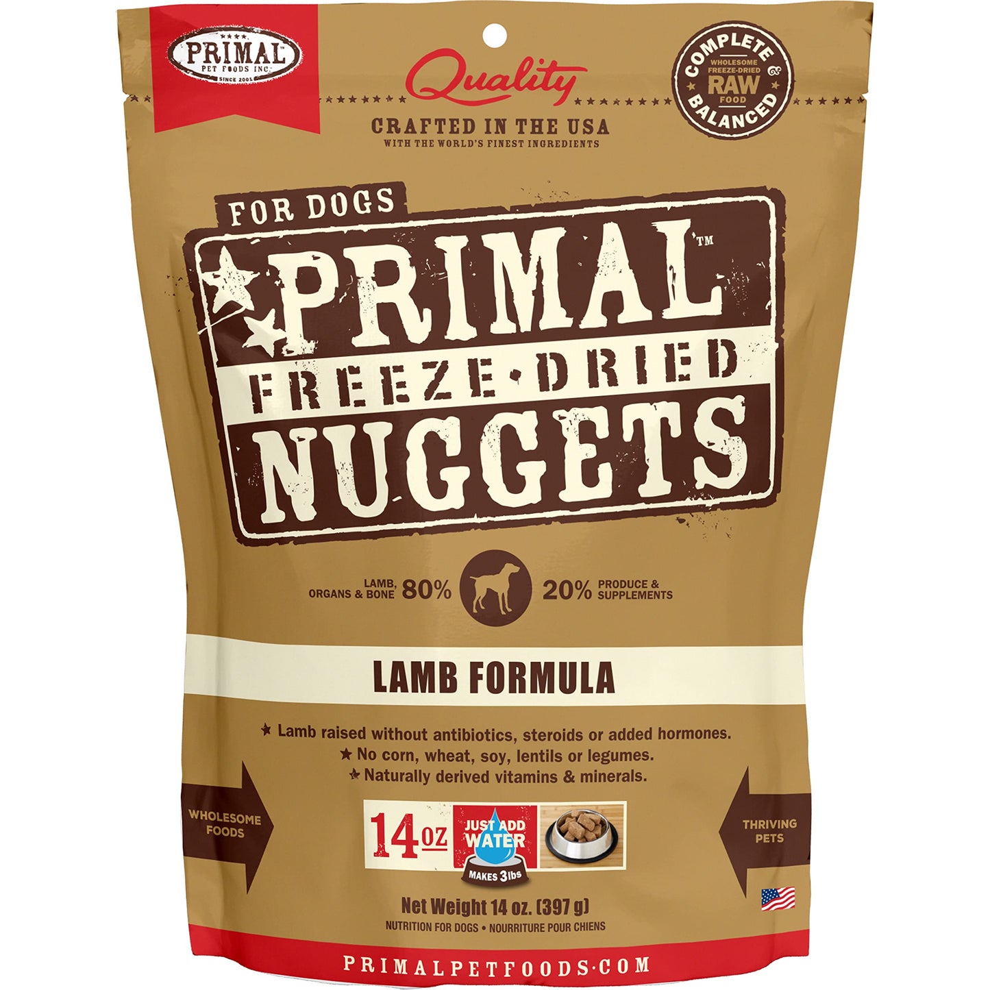 Primal Freeze Dried Raw Dog Food Nuggets, Lamb, Complete & Balanced Meal, Also Use as Topper or Treat, Premium, Healthy, Grain Free, High Protein Raw Dog Food, 14 oz