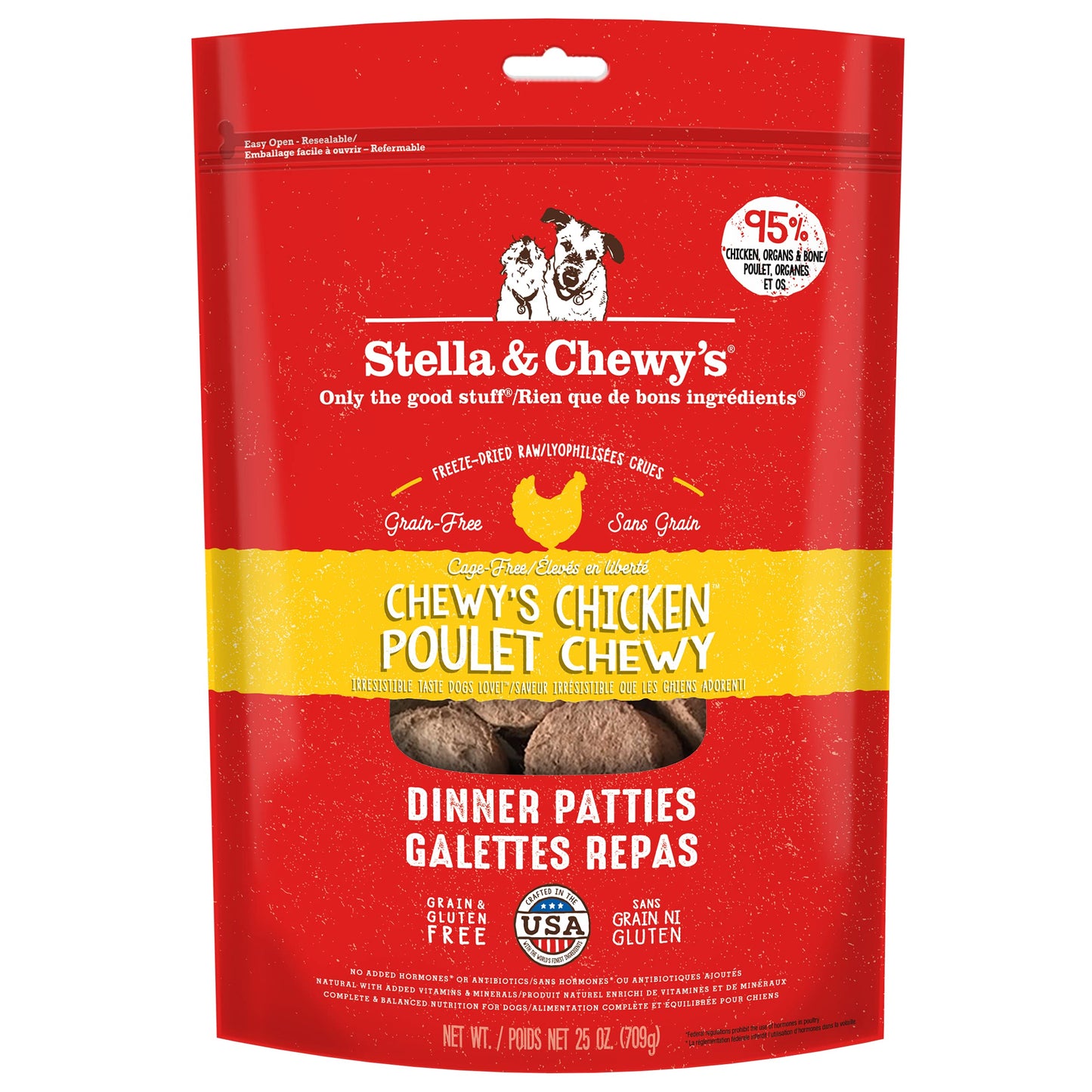 Stella & Chewy's Freeze Dried Raw Dinner Patties - Grain Free Dog Food, Protein Rich Chewy’s Chicken Recipe - 25 oz Bag