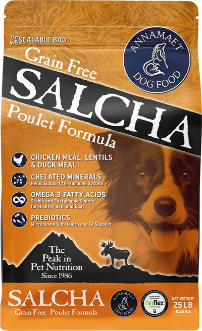 Annamaet Grain-Free Salcha Poulet Formula Dry Dog Food, (Chicken & Duck), 25-lb Bag, Brown