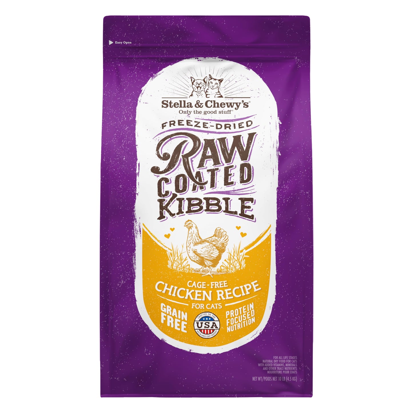 Stella & Chewy's Raw Coated Premium Kibble Cat Food - Grain Free, Protein Rich Meals - Cage-Free Chicken Recipe - 10 lb. Bag