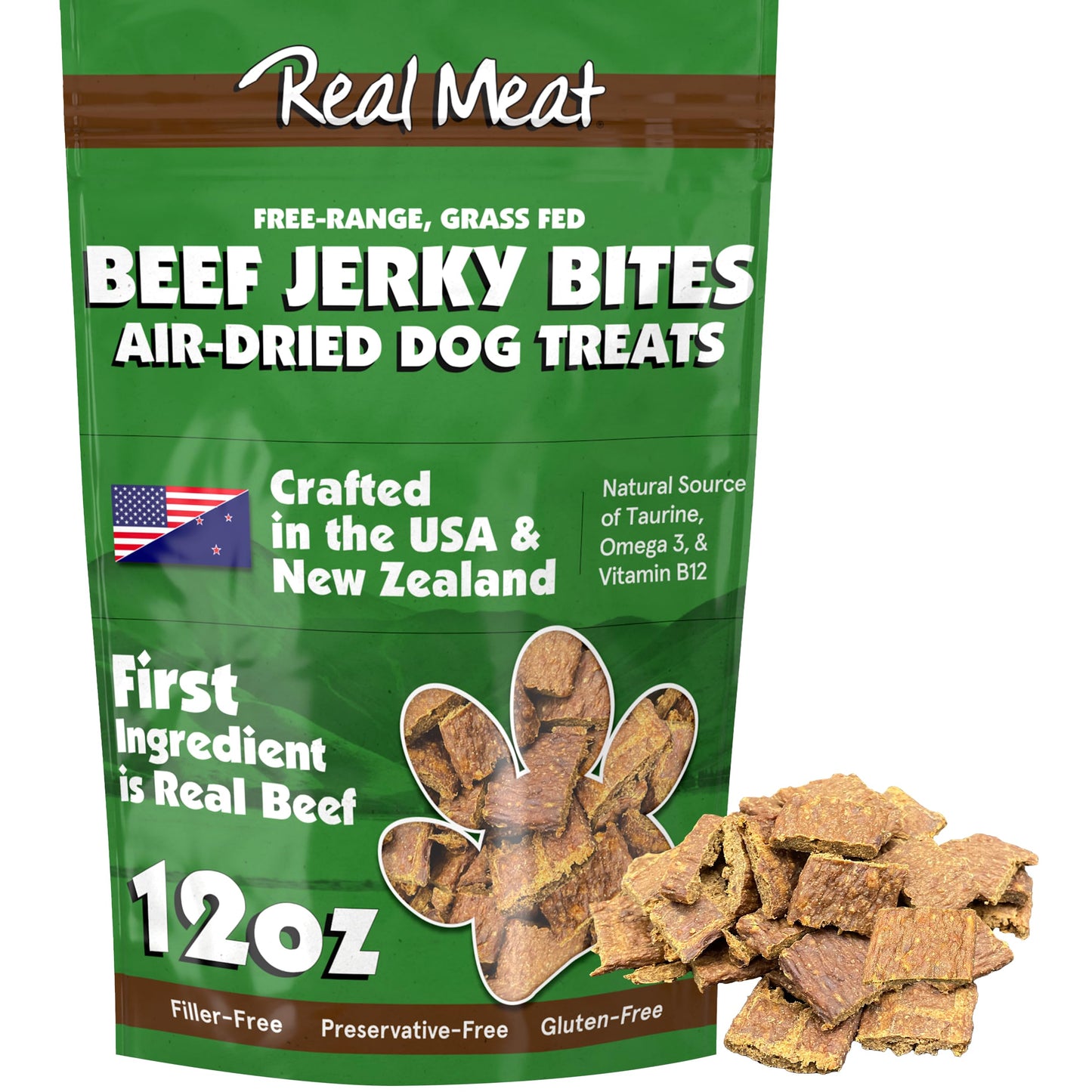 Real Meat Dog Treats - 12oz Bag of Bite-Sized Air-Dried Beef Jerky for Dogs - Grain-Free Jerky Dog Treats Made up of 95% Human-Grade, Free-Range, Grass Fed Beef - All-Natural High Protein Dog Treats