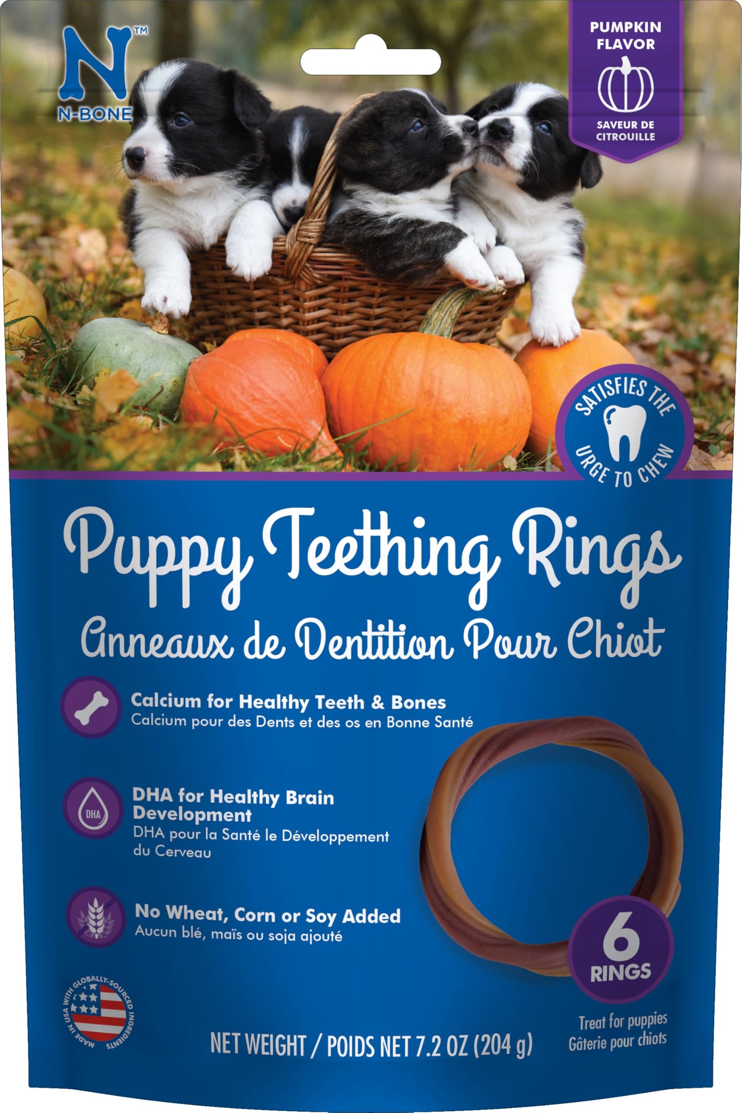 N-Bone Puppy Teething Ring Pumpkin Flavor 7.2 Oz/(6 Count)