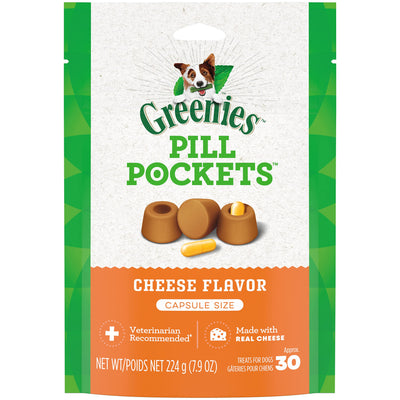 Greenies Pill Pockets for Dogs Capsule Size Natural Soft Dog Treats, Cheese Flavor, 7.9 oz. Pack (30 Treats)