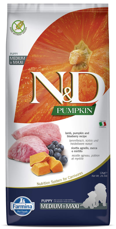 Farmina N&D Dry Puppy No-Grain Pumpkin Medium/Maxi Lamb & Blueberry 26.4 Pounds