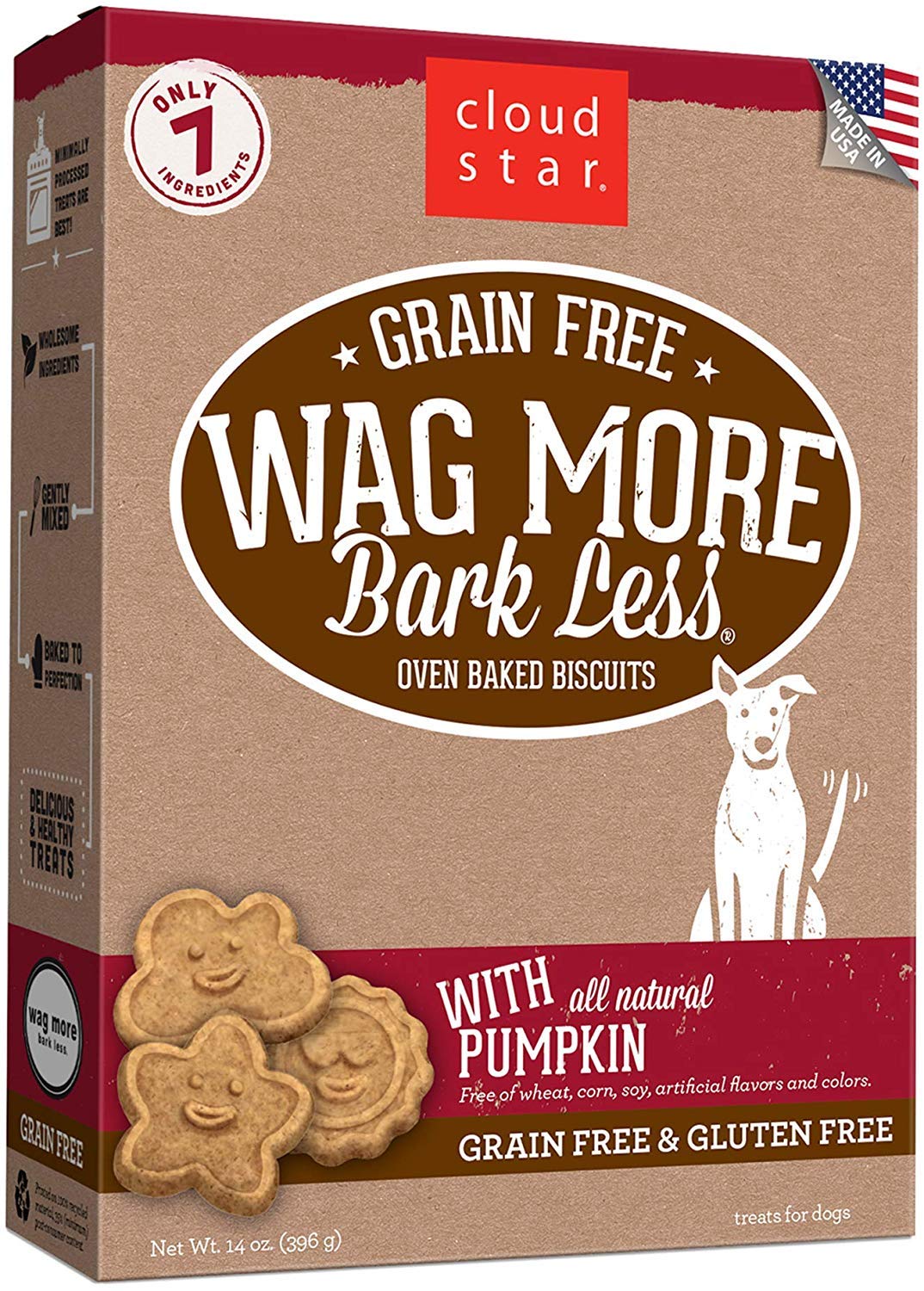 Cloud Star Wag More Bark Less Crunchy Grain Free Dog Treats, Pumpkin, 14 oz. Box