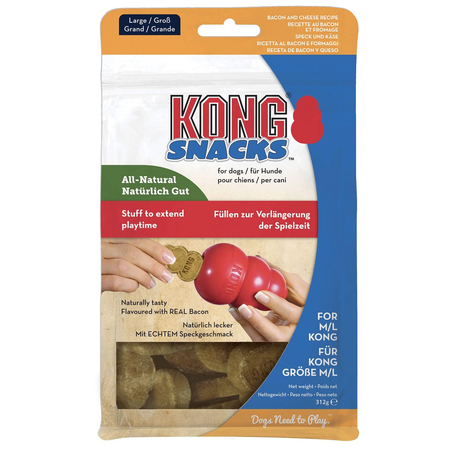 KONG - Snacks - All Natural Dog Treats Classic Rubber Toys - Bacon and Cheese Flavor for Large Dogs (11 Ounce)