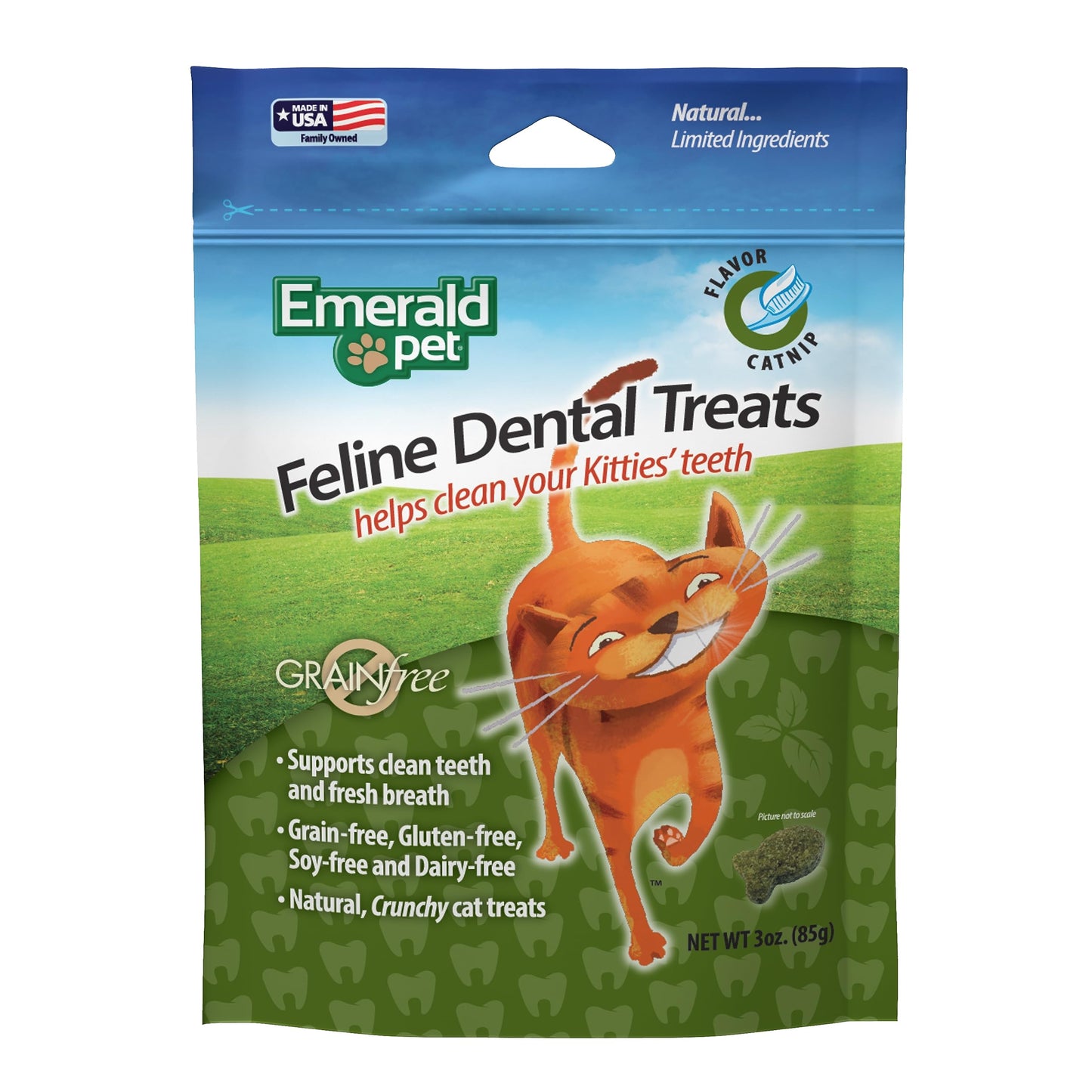 Feline Dental Treats - Tasty and Crunchy Cat Dental Treats Grain Free - Natural Dental Treats to Clean Cat Teeth, Freshen Cat Breath, and Reduce Plaque and Tartar Buildup - Catnip Treats, 3 oz