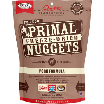 Primal Freeze Dried Raw Dog Food Nuggets, Pork, Complete & Balanced Meal, Also Use as Topper or Treat, Premium, Healthy, Grain Free, High Protein Raw Dog Food, 14 oz