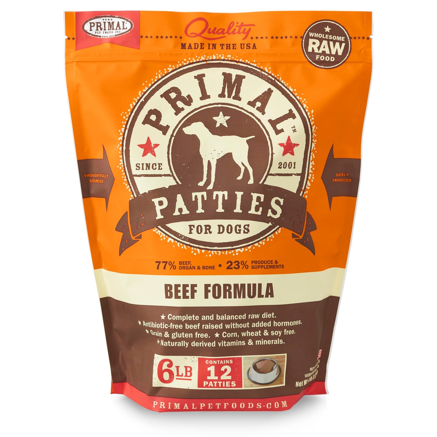 Primal Pet Food Raw Diet, Canine Beef Formula, 8-Ounce Patties, Pack Of 12