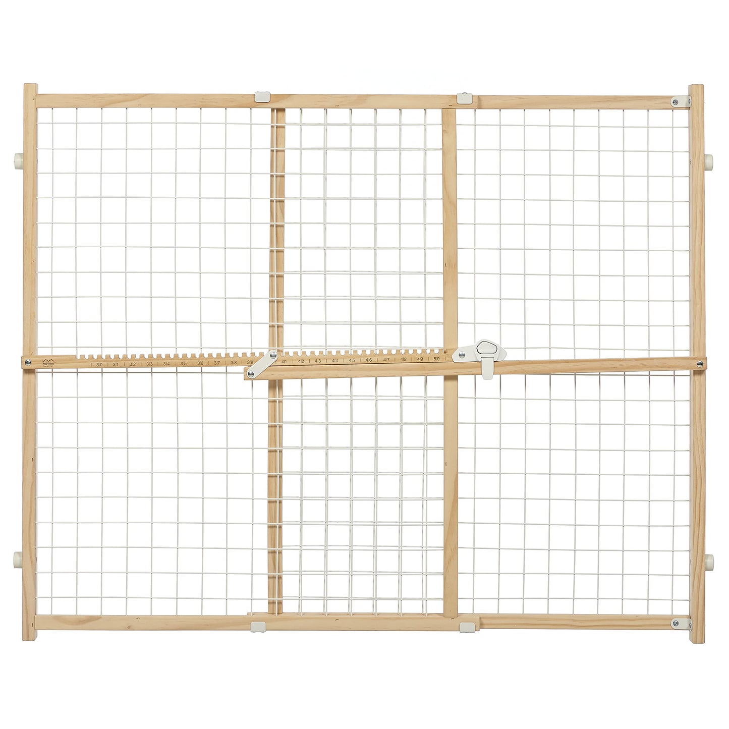 MidWest Homes for Pets Wire Mesh Pet Safety Gate, Pressure Mounted Dog Gate Measures 32 Inches Tall & Expands to 29-50 Inches Wide, Natural Wood & White Powder Coated Wire Mesh