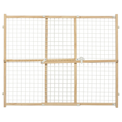 MidWest Homes for Pets Wire Mesh Pet Safety Gate, Pressure Mounted Dog Gate Measures 32 Inches Tall & Expands to 29-50 Inches Wide, Natural Wood & White Powder Coated Wire Mesh