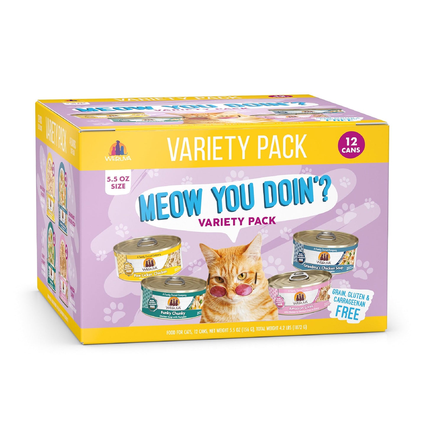 Weruva Classics Meow You Doin'? Variety Pack Wet Cat Food, 5.5 oz, Count of 12