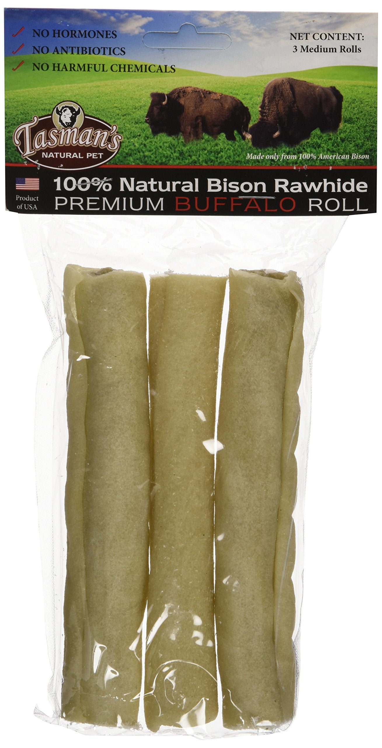 Tasman's Natural Pet All-Natural Buffalo Rawhide Rolls - 3 Medium Rolls