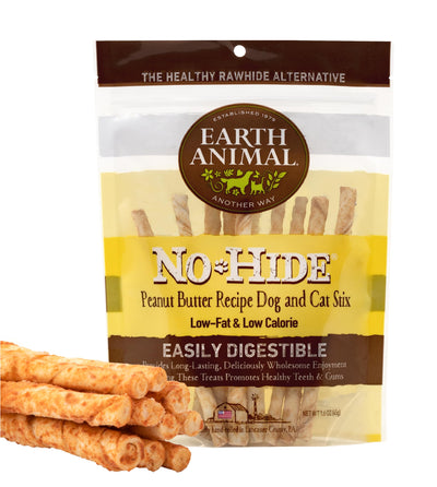 Earth Animal No Hide Stix Peanut Butter Flavored Natural Rawhide Free Dog Chews Long Lasting Dog Chew Sticks | Dog Treats for Small Dogs and Cats | Great Dog Chews for Aggressive Chewers (1 Pack)