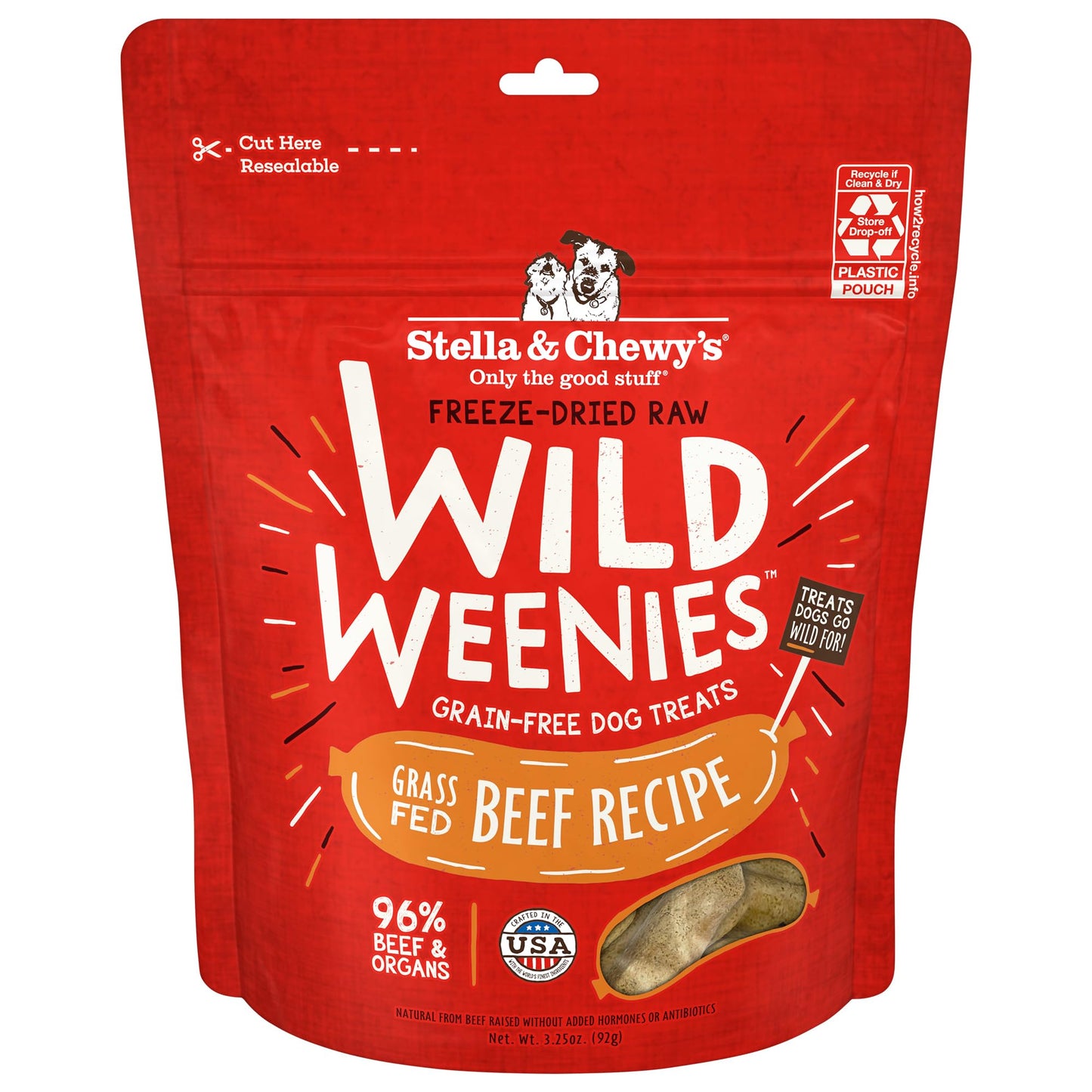 Stella & Chewy's Freeze-Dried Raw Wild Weenies Dog Treats - All-Natural, Protein Rich, Grain Free Dog & Puppy Treat - Great for Training & Rewarding - Grass-Fed Beef Recipe - 3.25 oz Bag