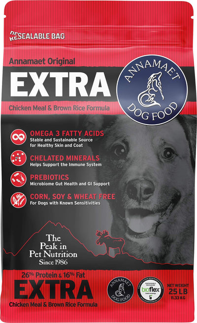 Annamaet Original Extra Formula Dry Dog Food, 26% Protein (Chicken & Brown Rice), 25-lb Bag