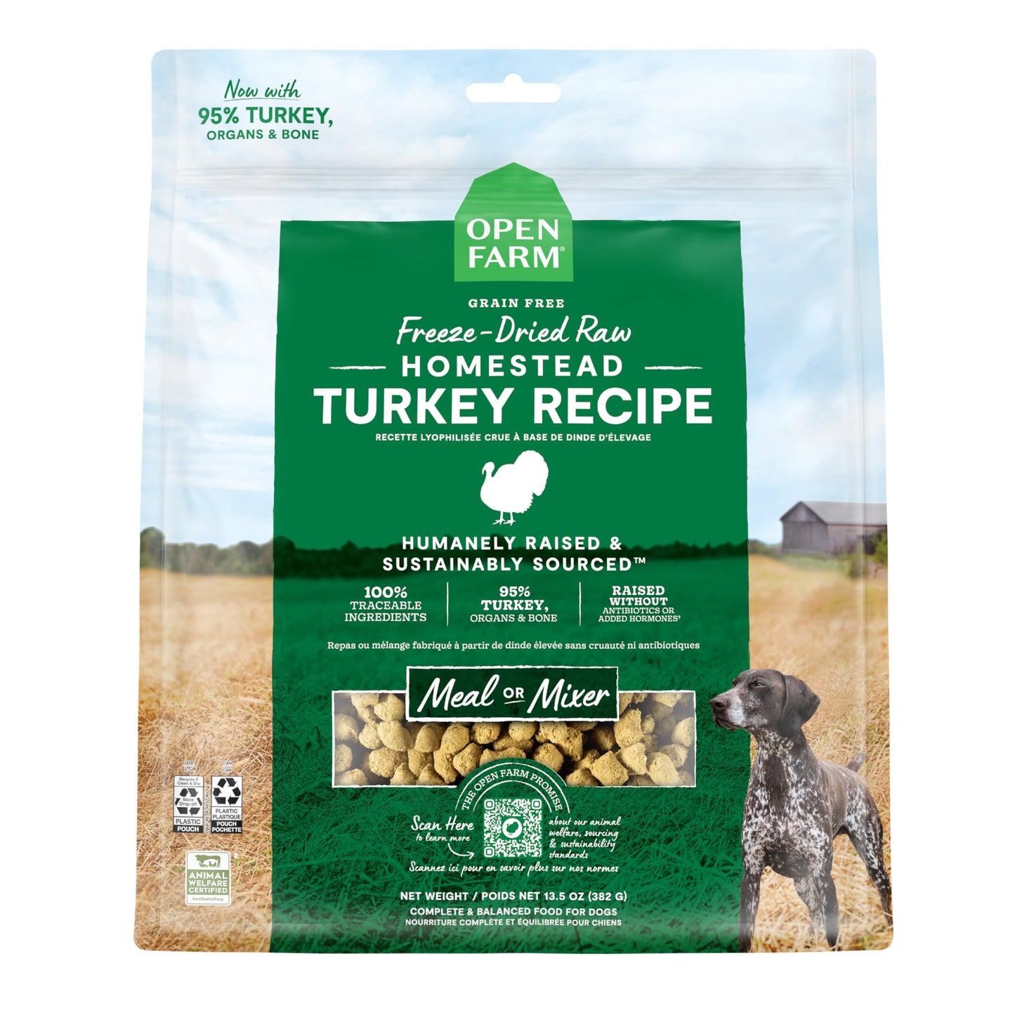 Open Farm Freeze Dried Raw Dog Food, Humanely Raised Meat Recipe with Non-GMO Superfoods and No Artificial Flavors or Preservatives (13.5 Ounce (Pack of 1), Homestead Turkey Recipe)