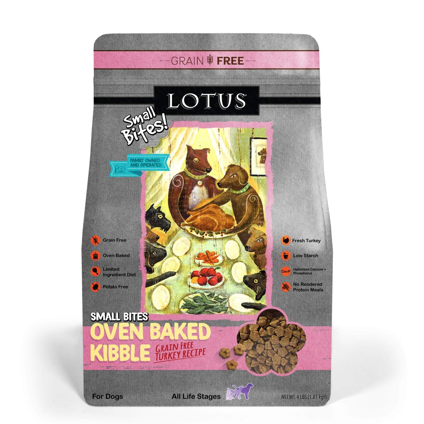 Lotus Small Bites Grain-Free Turkey Adult Dry Dog Food 4 Pounds