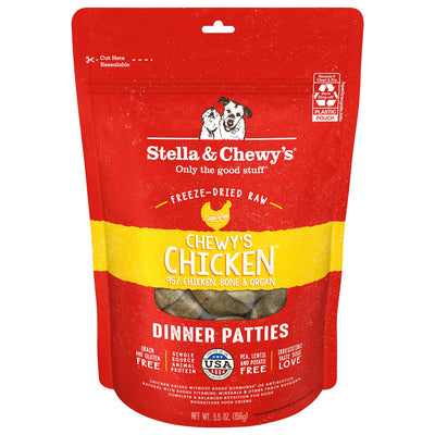 Stella & Chewy's Freeze Dried Raw Dinner Patties - Grain Free Dog Food, Protein Rich Chewyâ€™s Chicken Recipe - 5.5 oz Bag