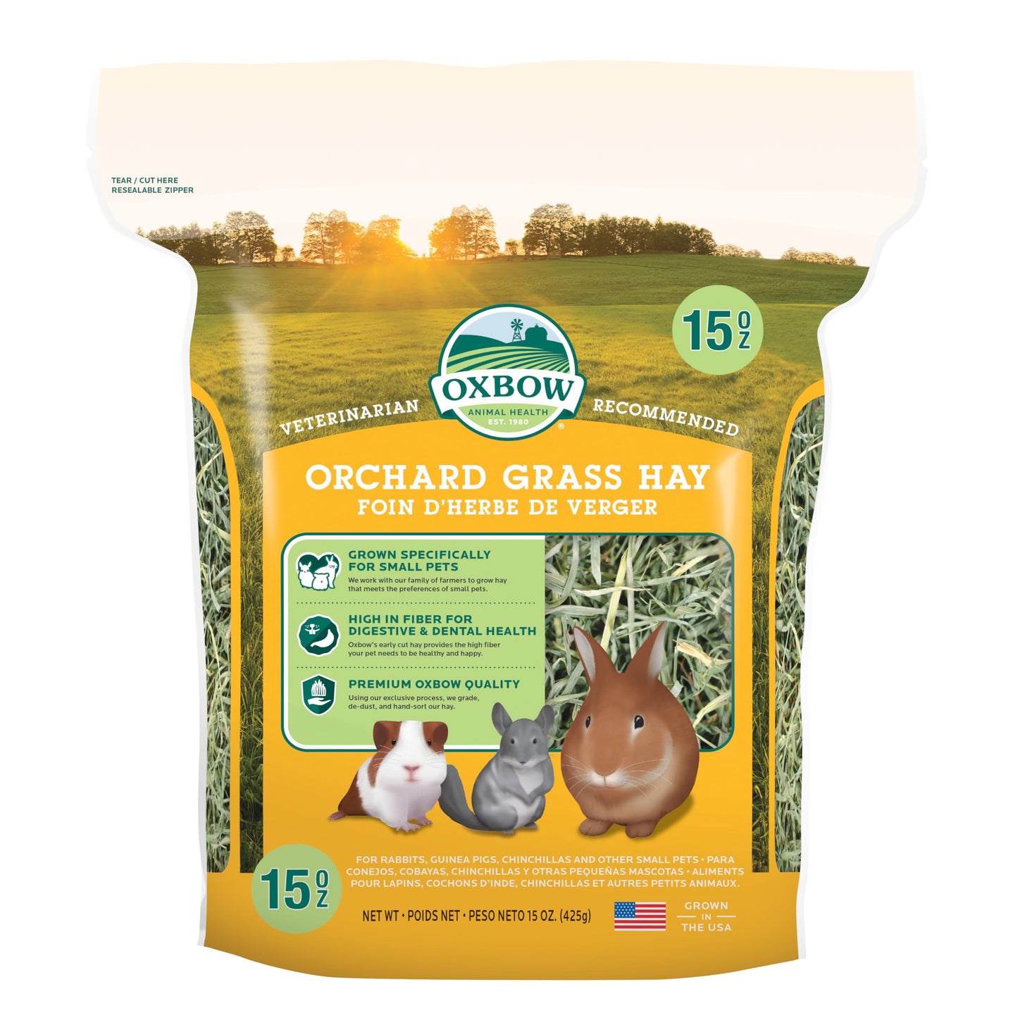 Oxbow Animal Health Orchard Grass Hay - All Natural Grass Hay for Chinchillas, Rabbits, Guinea Pigs, Hamsters & Gerbils - 15 oz.