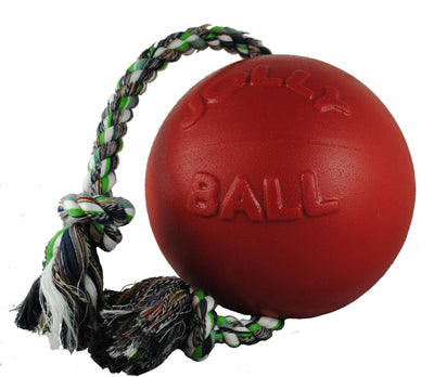 Jolly Pets Romp-n-Roll Rope and Ball Dog Toy, 4.5 Inches/Small, Red