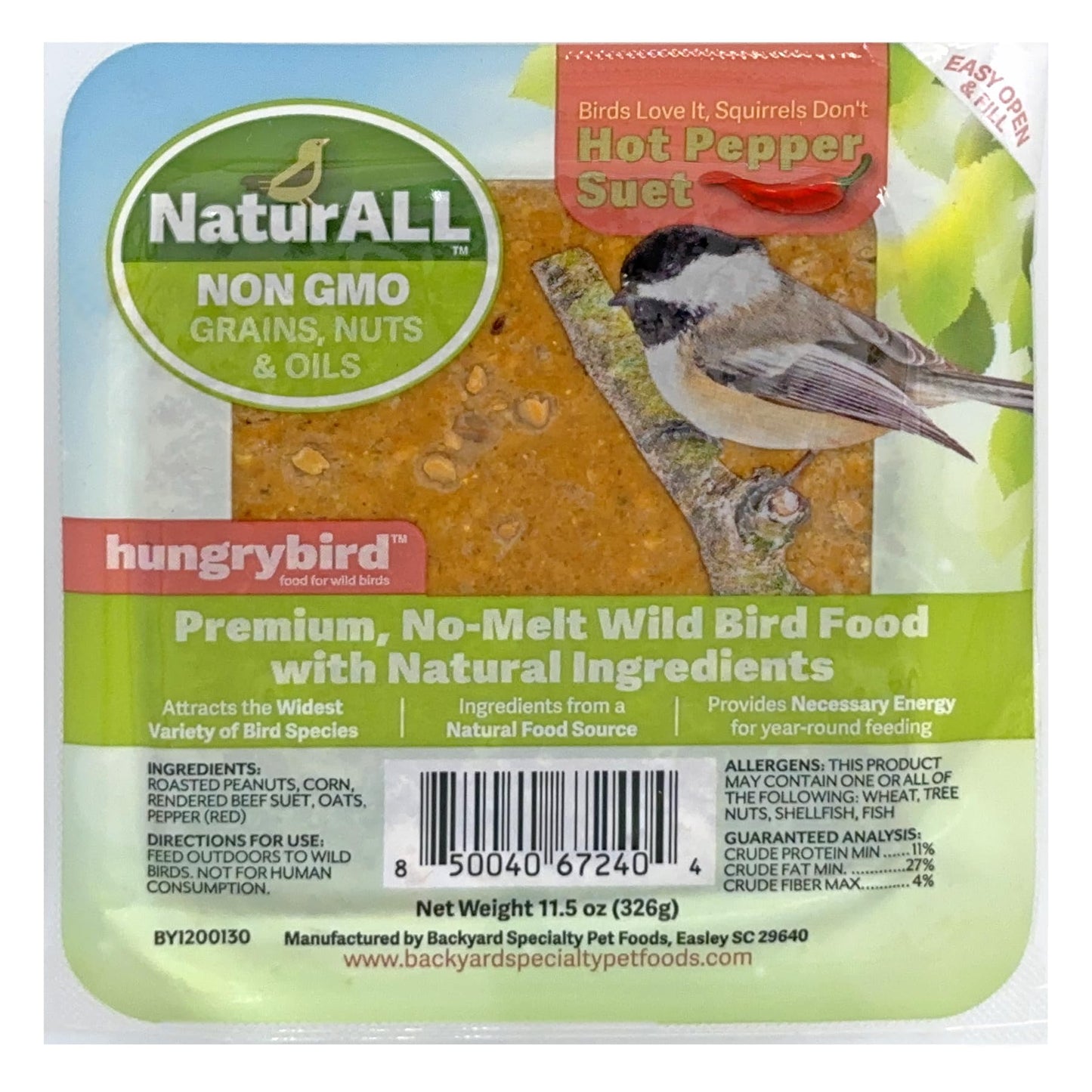 HUNGRYBIRD NaturAll Non GMO Hot Pepper Suet Cake