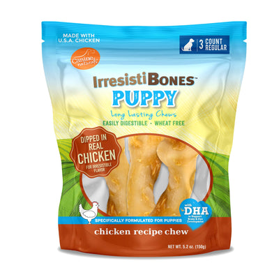 Canine Naturals IrresistiBONES Long Lasting Puppy Chicken and Rice Chew - Made with USA Chicken - All Natural - Added DHA for Healthy Growth - 3 Pack