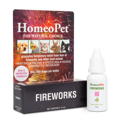 HomeoPet Fireworks, Safe and Natural Loud-Noise Anxiety Relief for Dogs, Cats, and Other Small Animals, Calming Care, 15 Milliliters