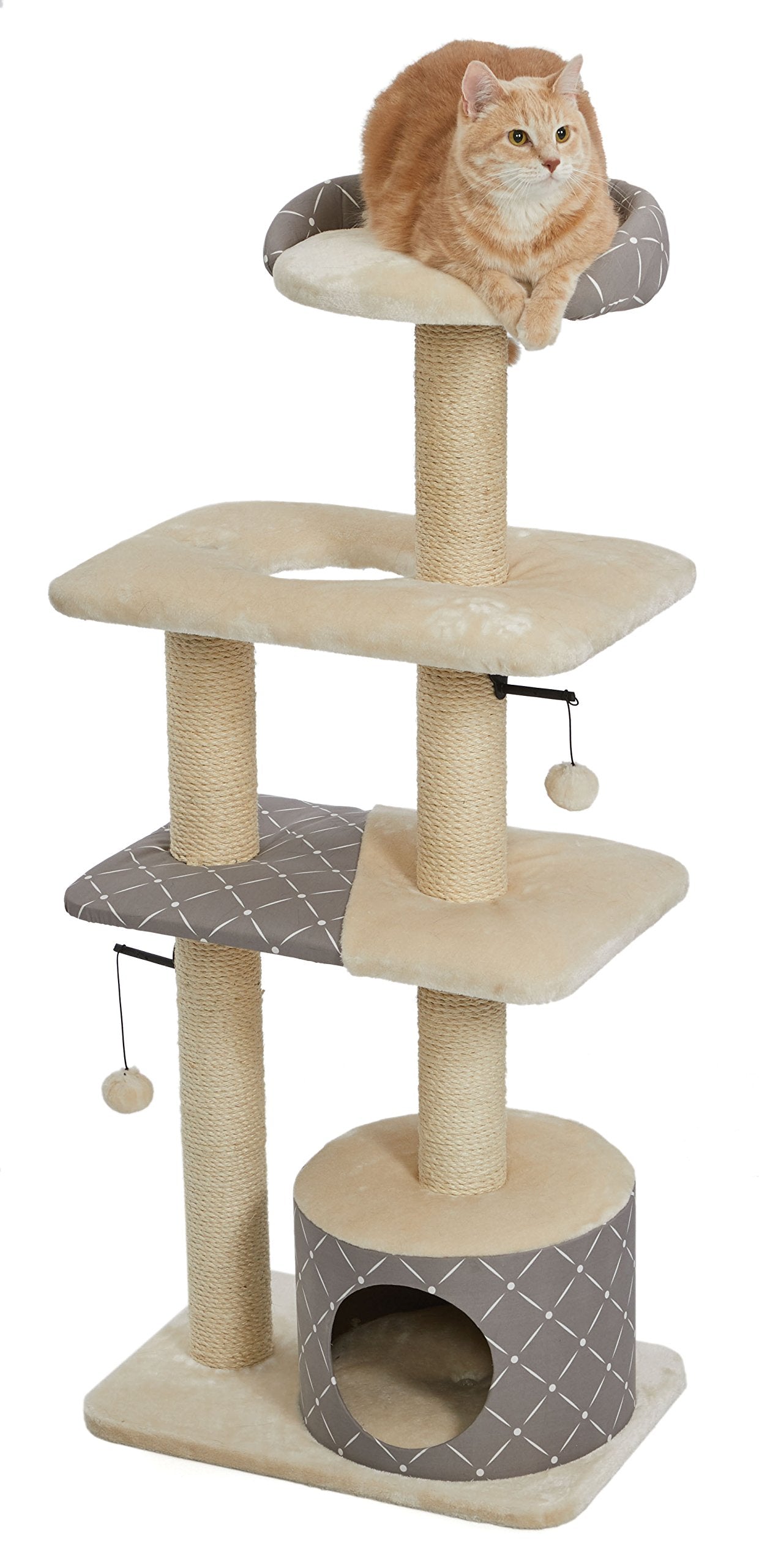 MidWest Homes for Pets Cat Tree | Tower Cat Furniture, 5-Tier Cat Tree w/Sisal Wrapped Support Scratching Posts & High Cat Look-Out Perch, Mushroom/Diamond Pattern, Large Cat Tree