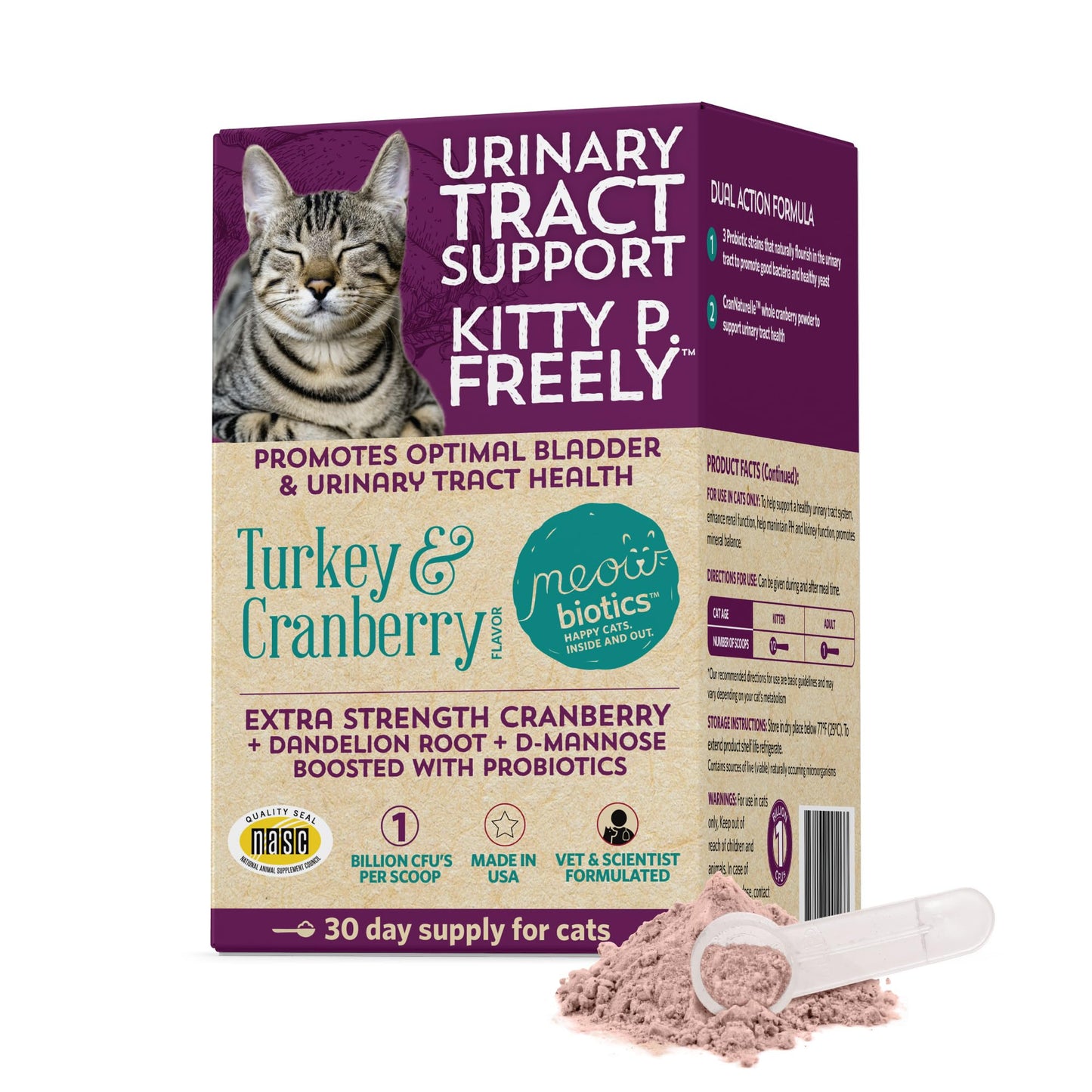 Meowbiotics Kitty P. Freely Cat Urinary Supplement, Cranberry for Cats, Cat UTI & Cat Kidney Support Powder Probiotics for Cats, Made in USA (30 Days)