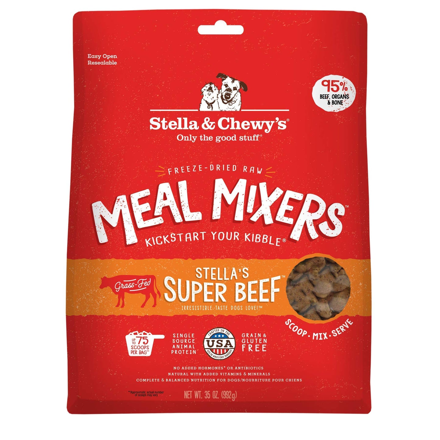 Stella & Chewy's Freeze Dried Raw Super Beef Meal Mixer - Dog Food Topper for Small & Large Breeds - Grain Free, Protein Rich Recipe - 35 oz Bag