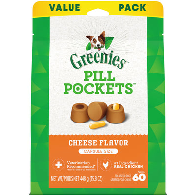 GREENIES PILL POCKETS for Dogs Capsule Size Natural Soft Dog Treats, Cheese Flavor, 15.8 oz. Pack (60 Treats)