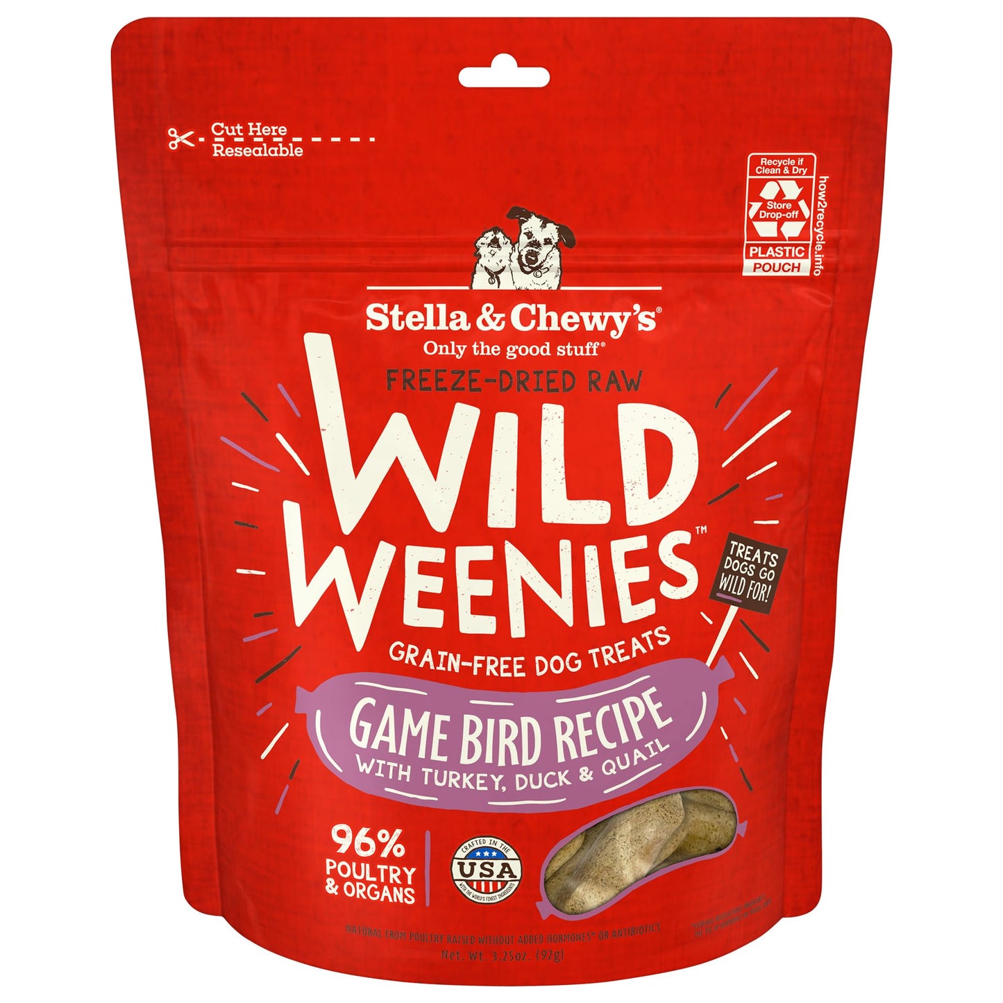 Stella & Chewy's Freeze-Dried Raw Wild Weenies Dog Treats - All-Natural, Protein Rich, Grain Free Dog & Puppy Treat - Great for Training & Rewarding - Game Bird Recipe - 3.25 oz Bag