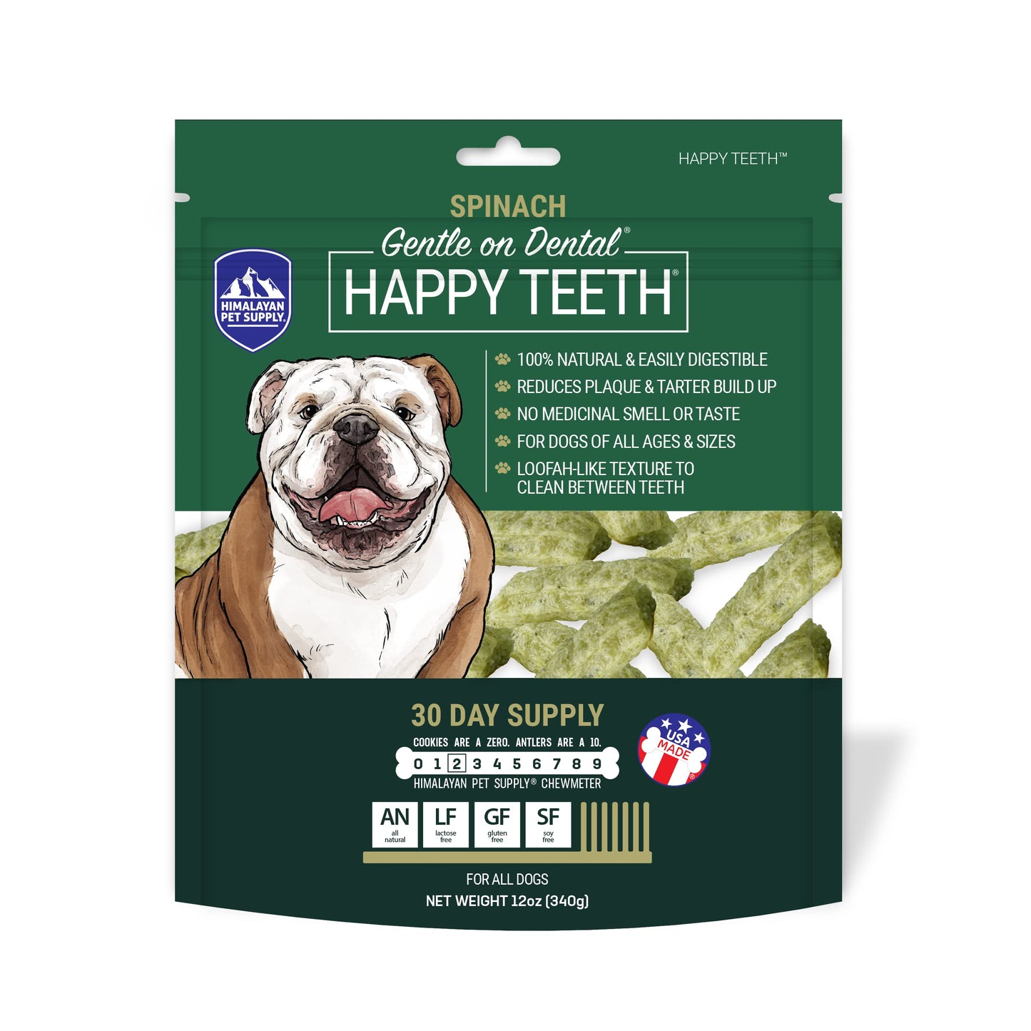 Himalayan Dog Chew Happy Teeth Spinach Dental Chews - Dog Teeth Cleaning, Dental Treats for Dogs, 100% Natural, Digestible, Removes Plaque and Tartar, Gluten, Soy, Lactose Free, 30 Day Supply