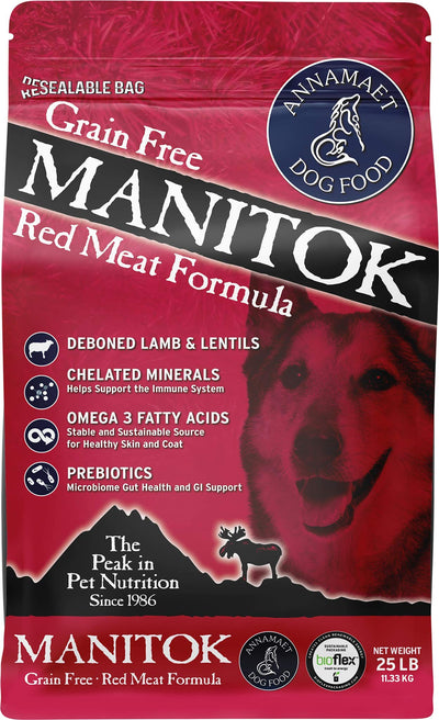 Annamaet Grain-Free Manitok Red Meat Formula Dry Dog Food, (Fresh Lamb), 25-lb Bag