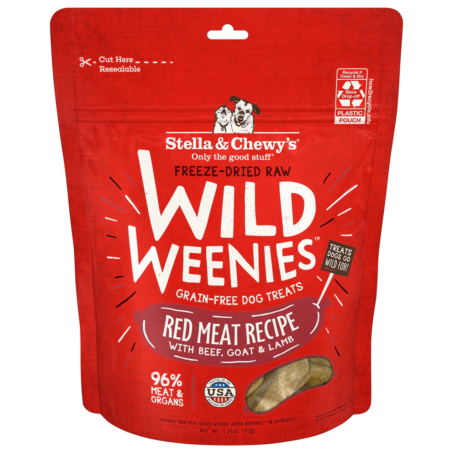 Stella & Chewyâ€™s Freeze-Dried Raw Wild Weenies Dog Treats - All-Natural, Protein Rich, Grain Free Dog & Puppy Treat - Great for Training & Rewarding - Red Meat Recipe - 3.25 oz Bag