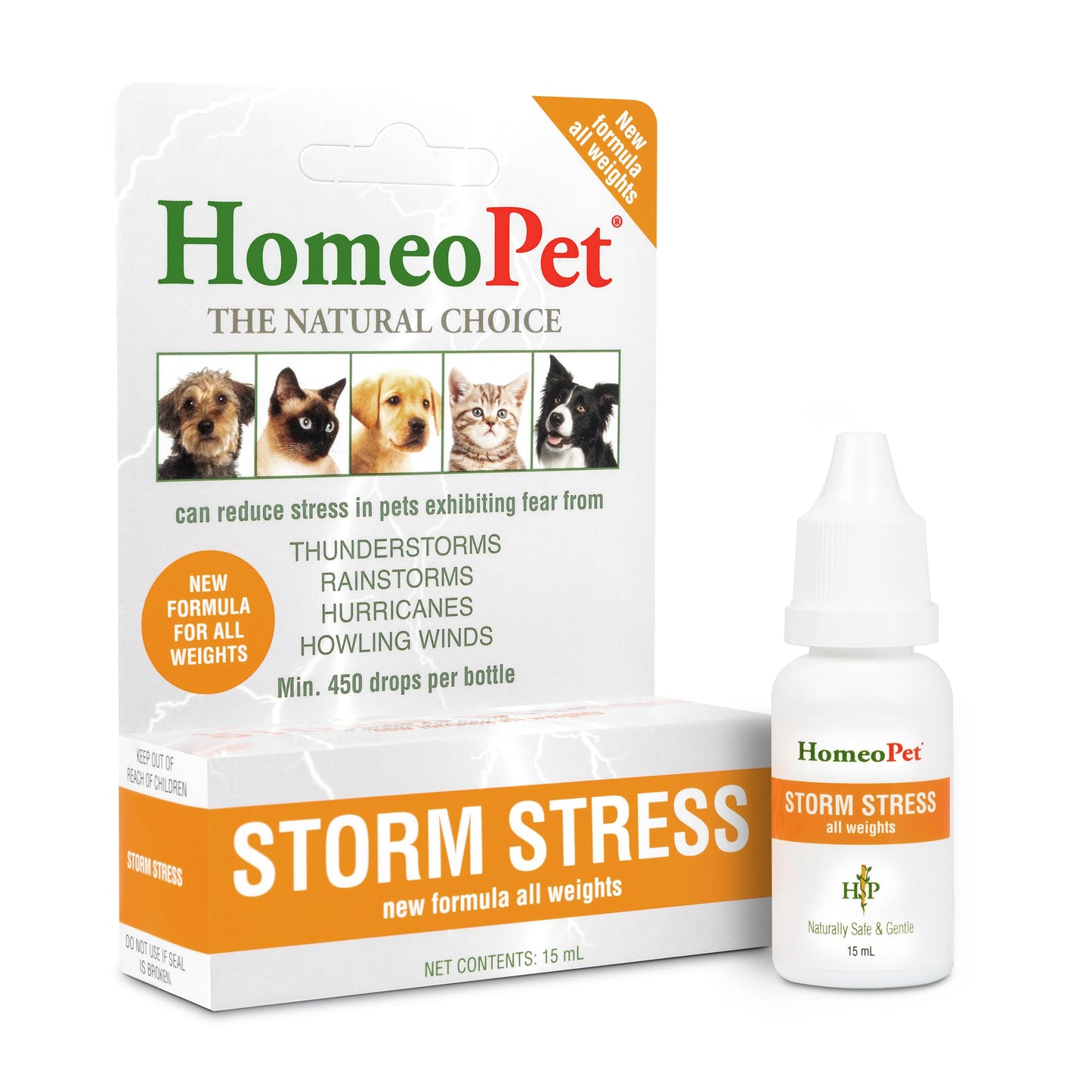 HomeoPet Storm Stress, Storm Anxiety Relief for Dogs, Cats, and Other Small Animals, 15 Milliliters