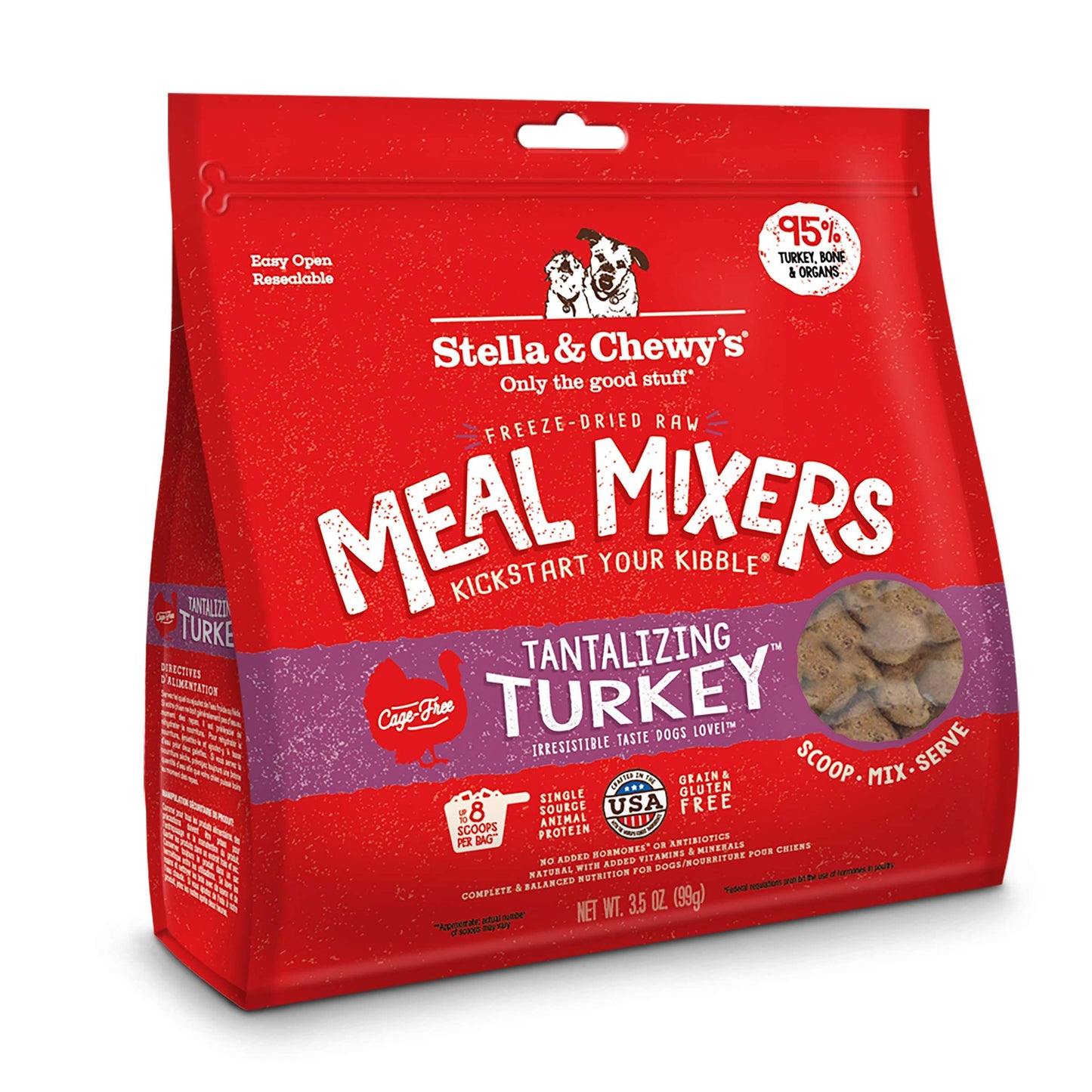 Stella & Chewy's Freeze Dried Raw Tantalizing Turkey Meal Mixer - Dog Food Topper for Small & Large Breeds - Grain Free, Protein Rich Recipe - 3.5 oz Bag