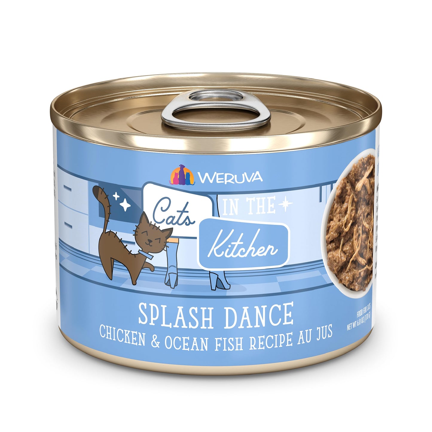 Weruva Cats in The Kitchen, Splash Dance with Chicken & Ocean Fish Au Jus Cat Food, 6oz Can (Pack of 24)